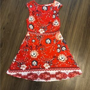 New York & Company Red Floral Midi Dress with Pockets